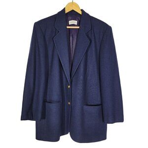 Lands End Women's 100% Wool Navy Two Button Blazer Made in USA Size 14